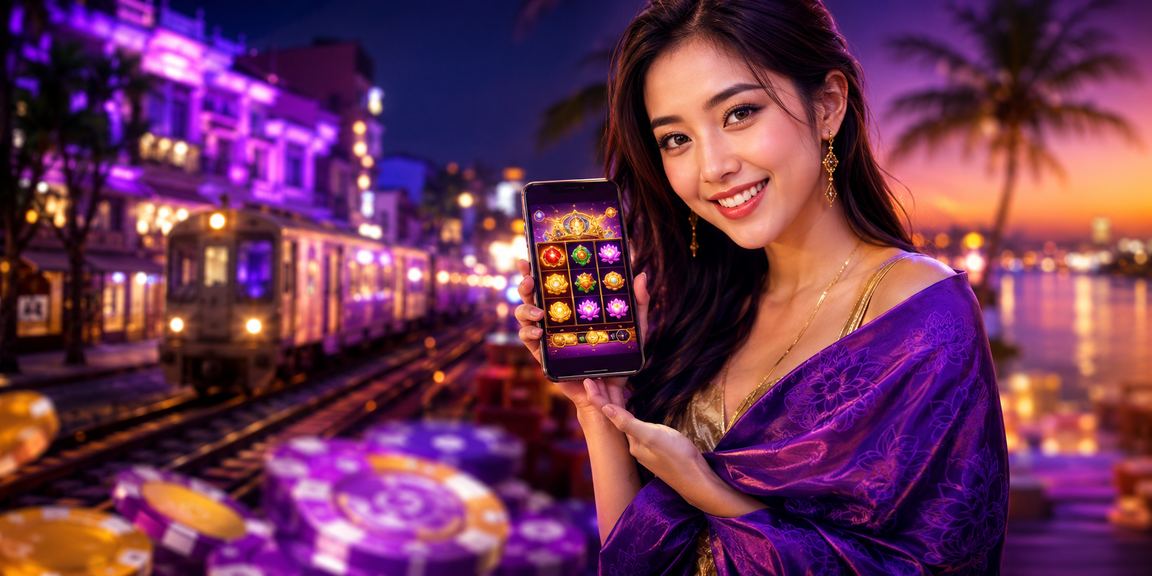Màn hình slot game neon rực rỡ tại Hà Nội về đêm
